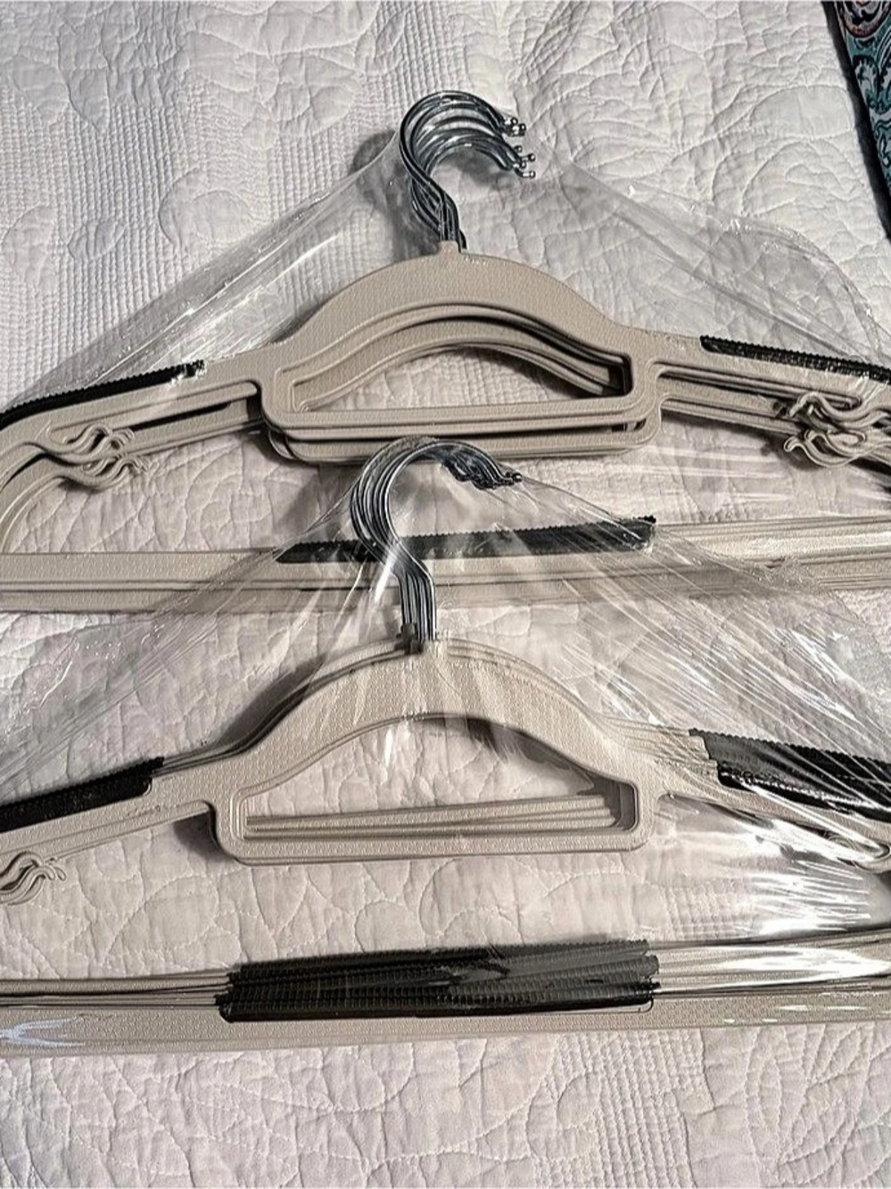 20 New Non-Slip Plastic Hangers Beige & Black